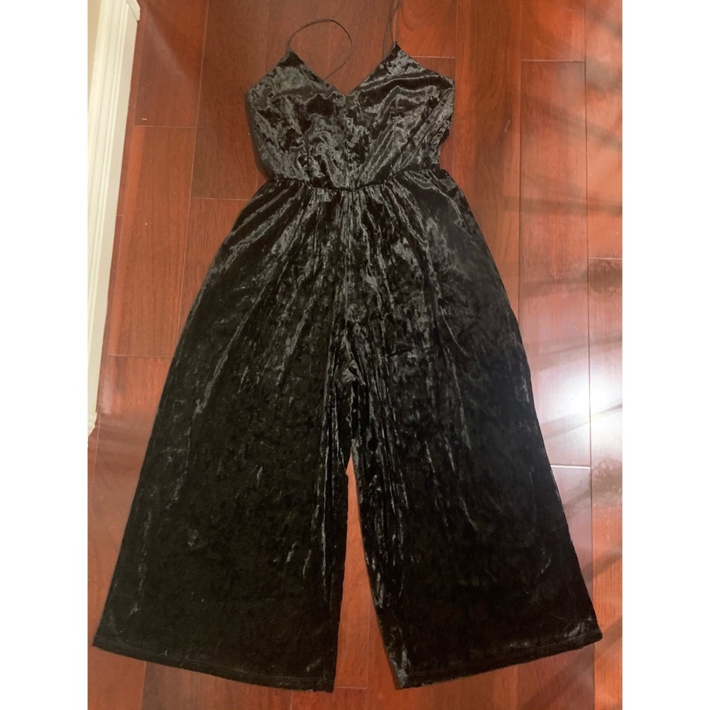 Crushed Black Velvet Jumpsuit